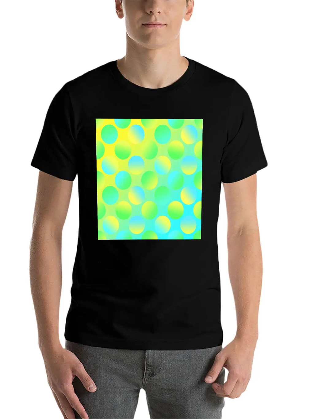Gradient Dots (Yellow, Green, And Blue) Unisex Short Sleeve Soft Cotton T-Shirt – Casual Everyday Wear