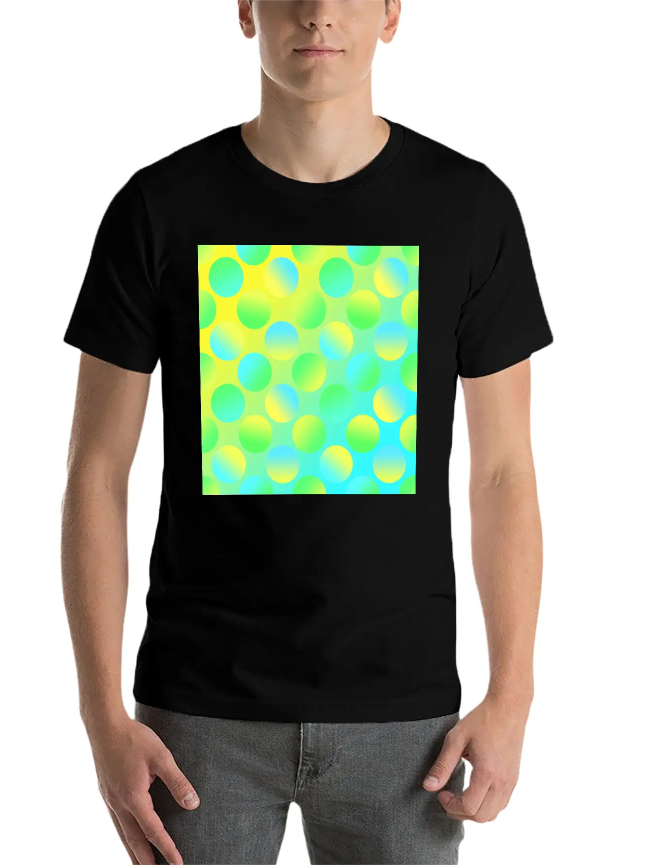 Gradient Dots (Yellow, Green, And Blue) Unisex Short Sleeve Soft Cotton T-Shirt – Casual Everyday Wear