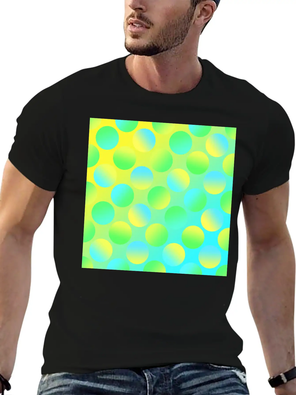 Gradient Dots (Yellow, Green, And Blue) Unisex Short Sleeve Soft Cotton T-Shirt – Casual Everyday Wear