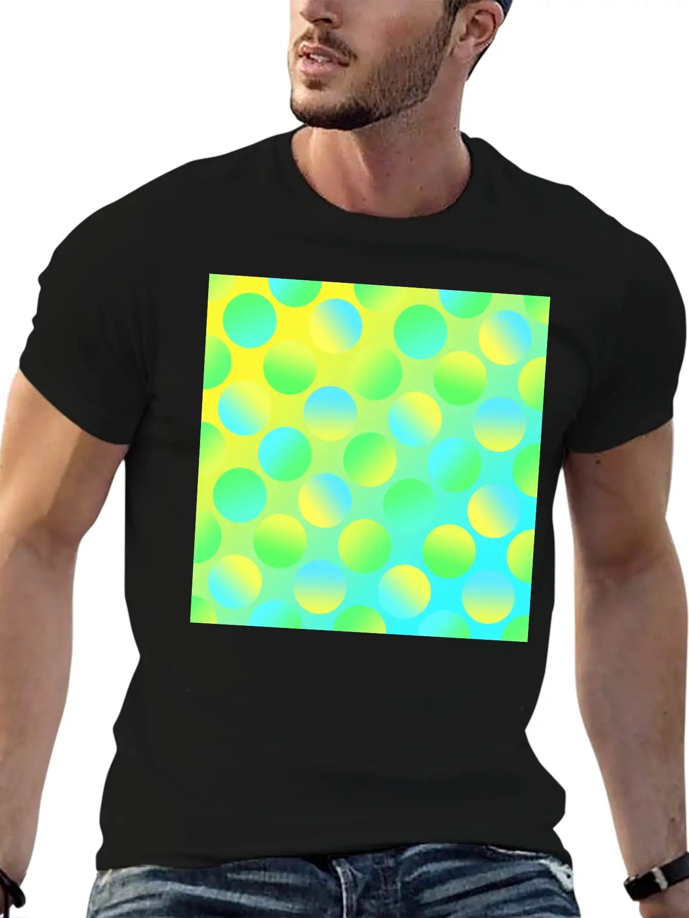 Gradient Dots (Yellow, Green, And Blue) Unisex Short Sleeve Soft Cotton T-Shirt – Casual Everyday Wear