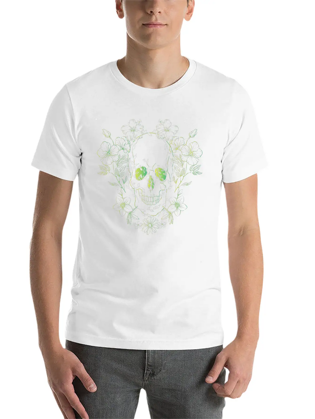 Gradient Flowery Skull 2 Unisex Short Sleeve Soft Cotton T-Shirt – Casual Everyday Wear