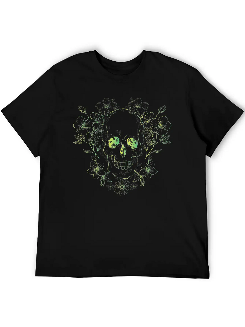 Gradient Flowery Skull 2 Unisex Short Sleeve Soft Cotton T-Shirt – Casual Everyday Wear