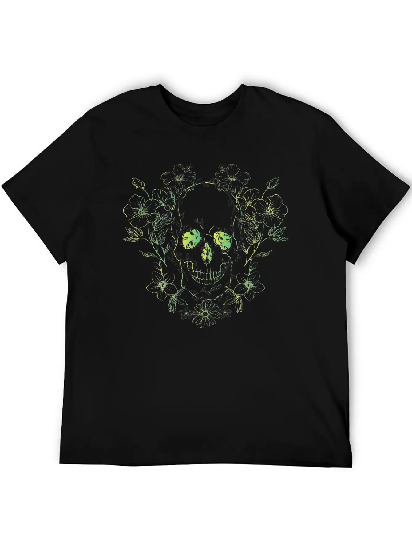 Gradient Flowery Skull 2 Unisex Short Sleeve Soft Cotton T-Shirt – Casual Everyday Wear
