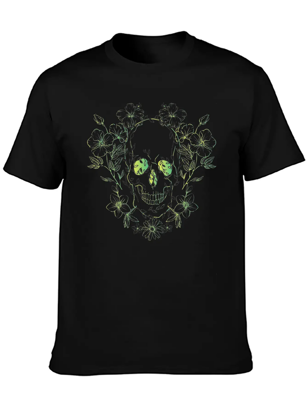 Gradient Flowery Skull 2 Unisex Short Sleeve Soft Cotton T-Shirt – Casual Everyday Wear