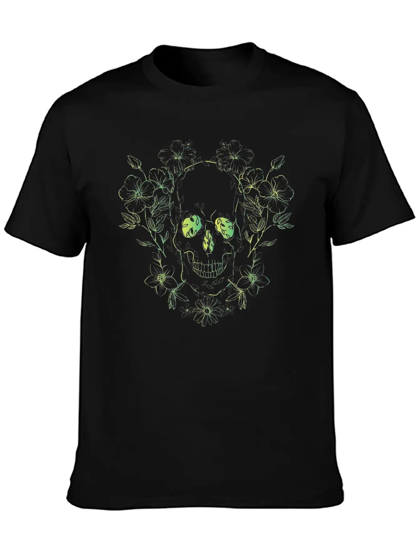 Gradient Flowery Skull 2 Unisex Short Sleeve Soft Cotton T-Shirt – Casual Everyday Wear