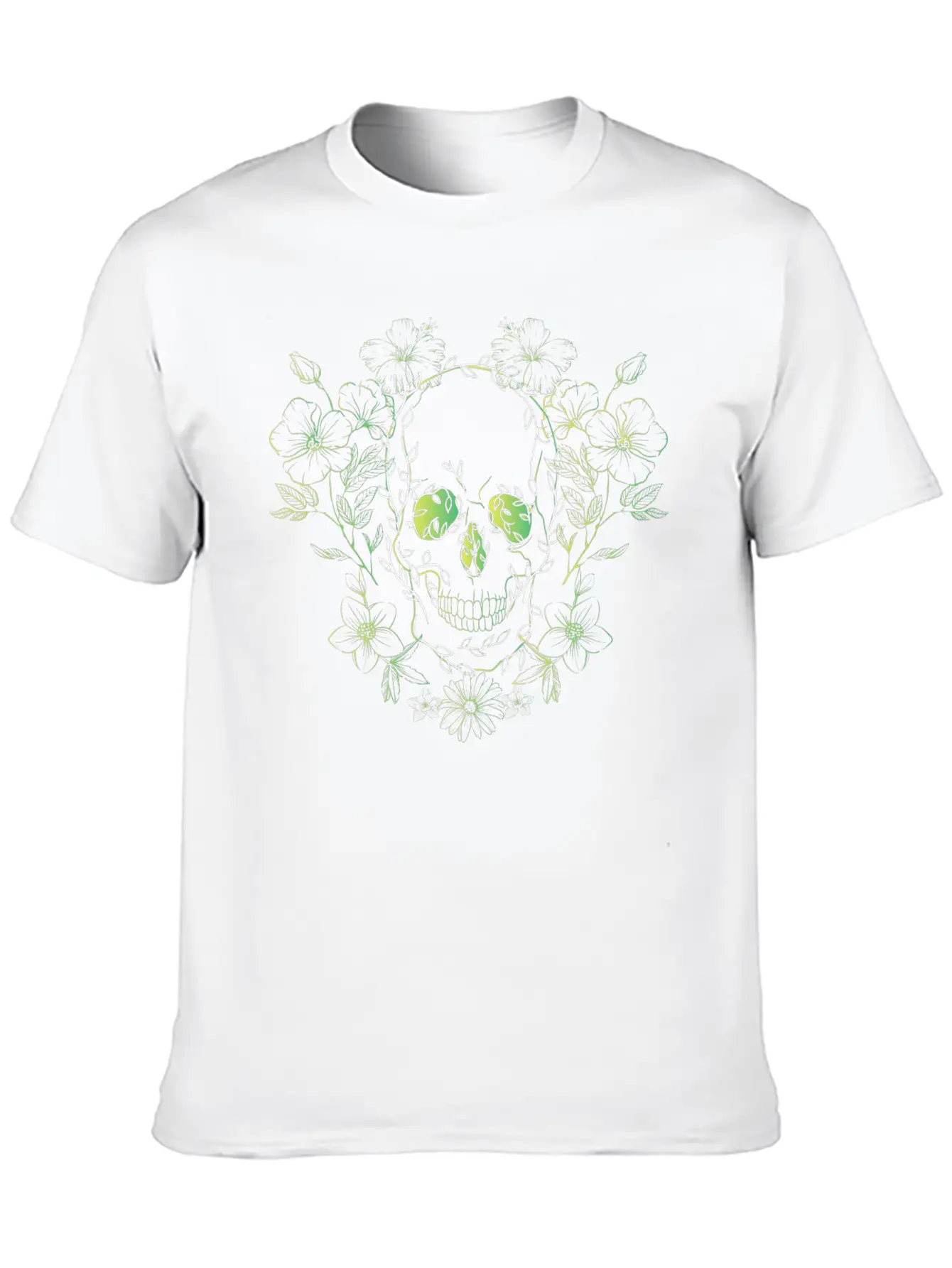 Gradient Flowery Skull 2 Unisex Short Sleeve Soft Cotton T-Shirt – Casual Everyday Wear