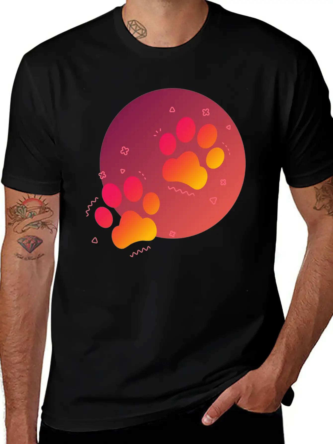 Gradient Paw Print Unisex Short Sleeve Soft Cotton T-Shirt – Casual Everyday Wear