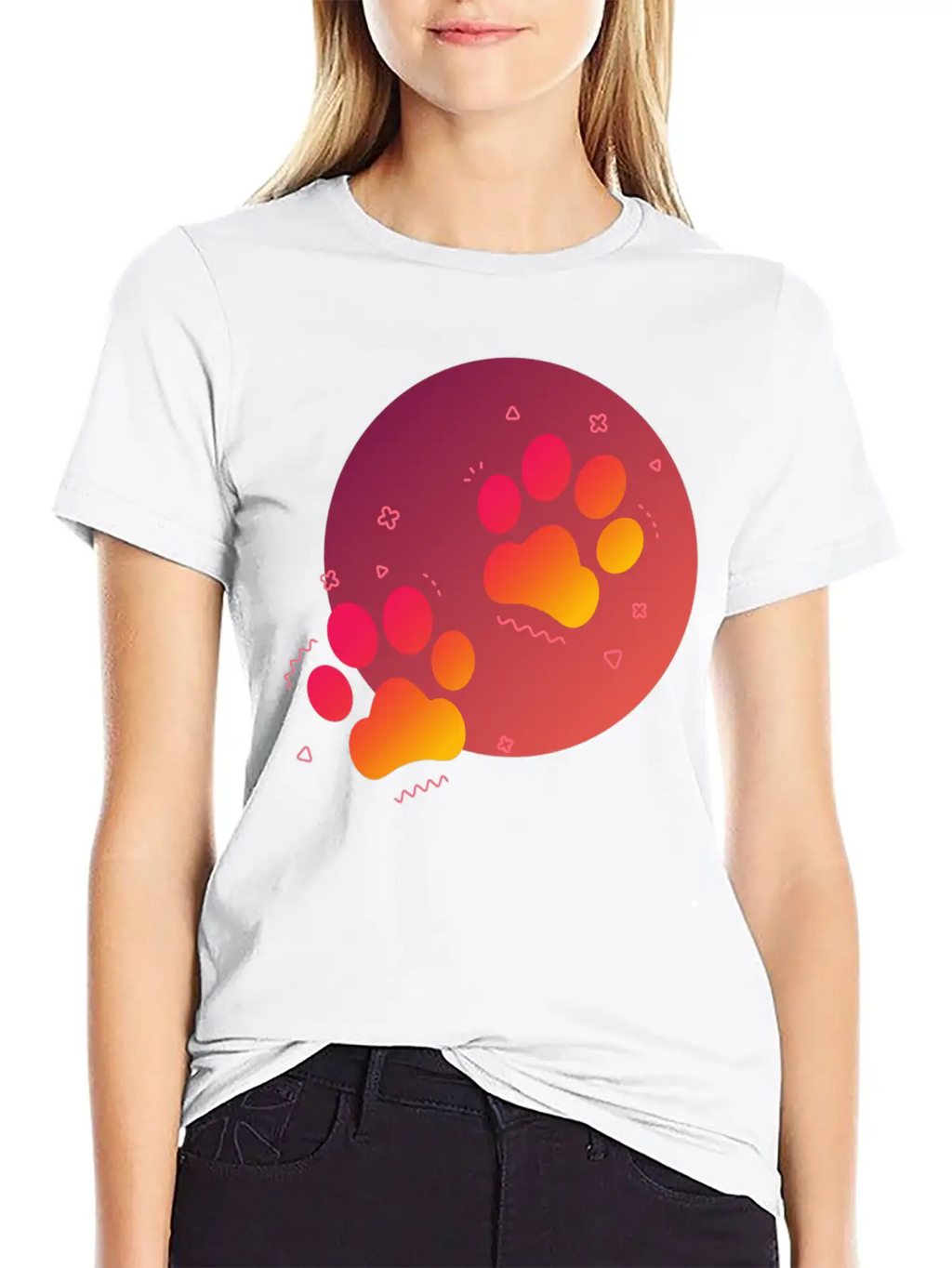 Gradient Paw Print Unisex Short Sleeve Soft Cotton T-Shirt – Casual Everyday Wear