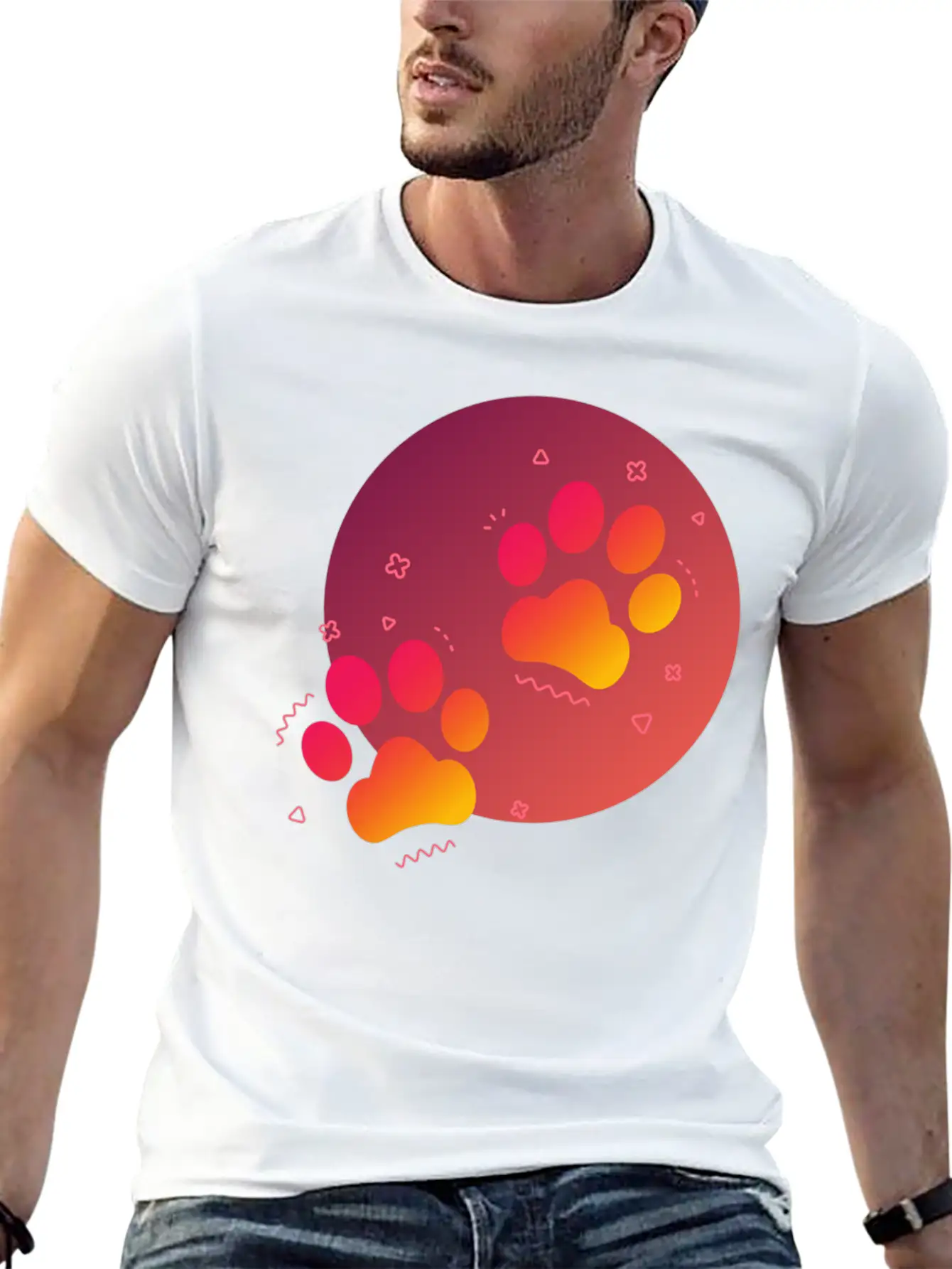 Gradient Paw Print Unisex Short Sleeve Soft Cotton T-Shirt – Casual Everyday Wear
