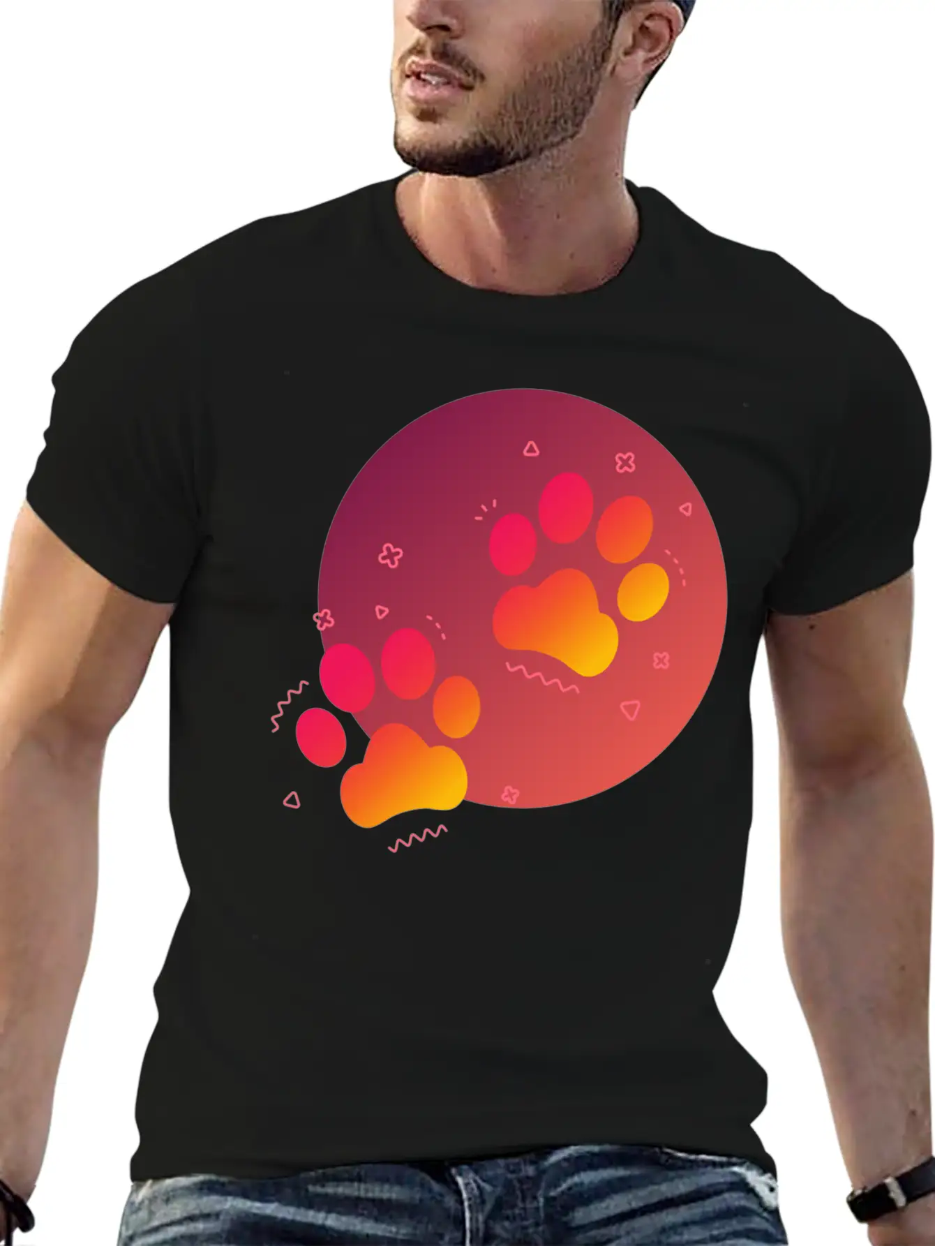 Gradient Paw Print Unisex Short Sleeve Soft Cotton T-Shirt – Casual Everyday Wear