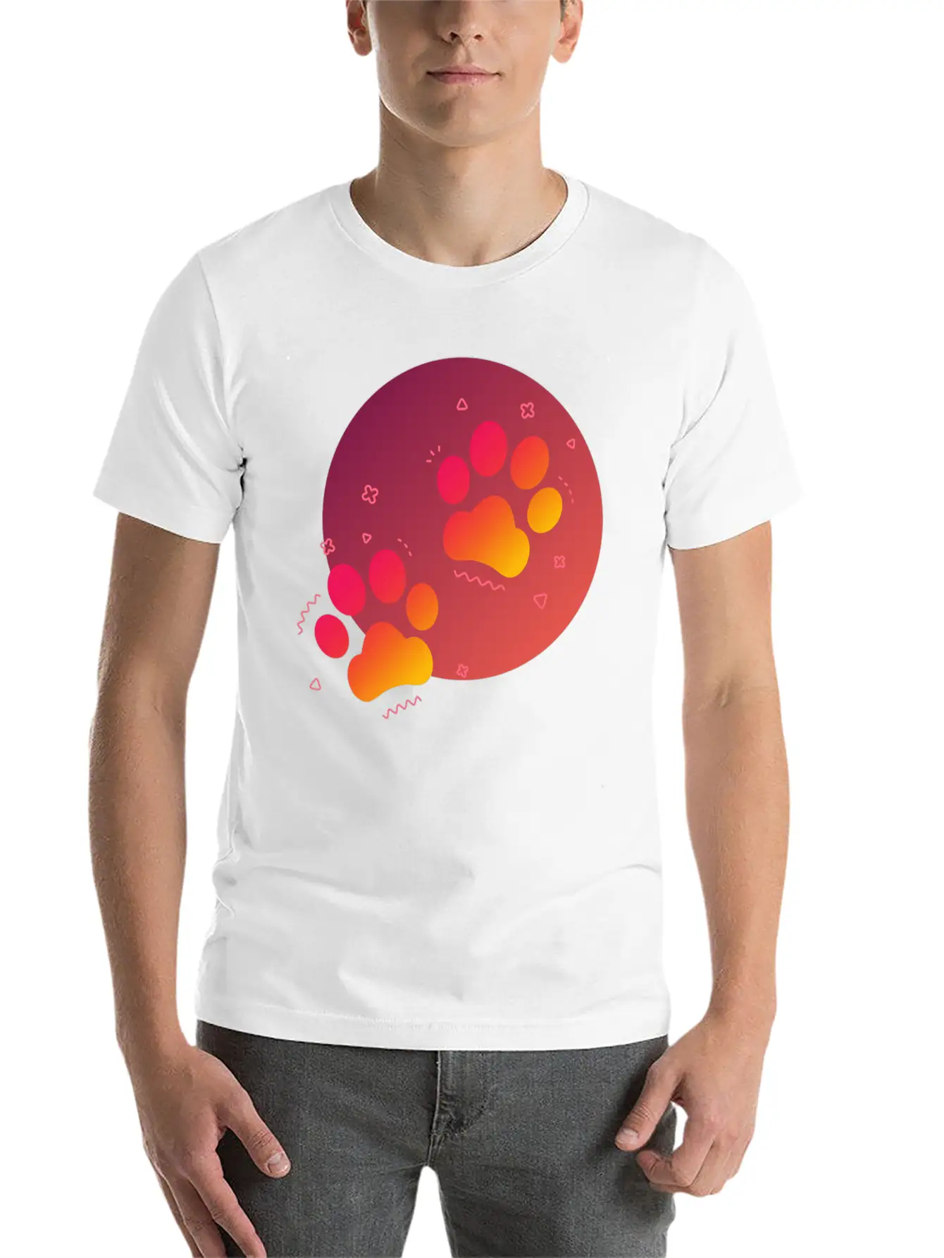 Gradient Paw Print Unisex Short Sleeve Soft Cotton T-Shirt – Casual Everyday Wear