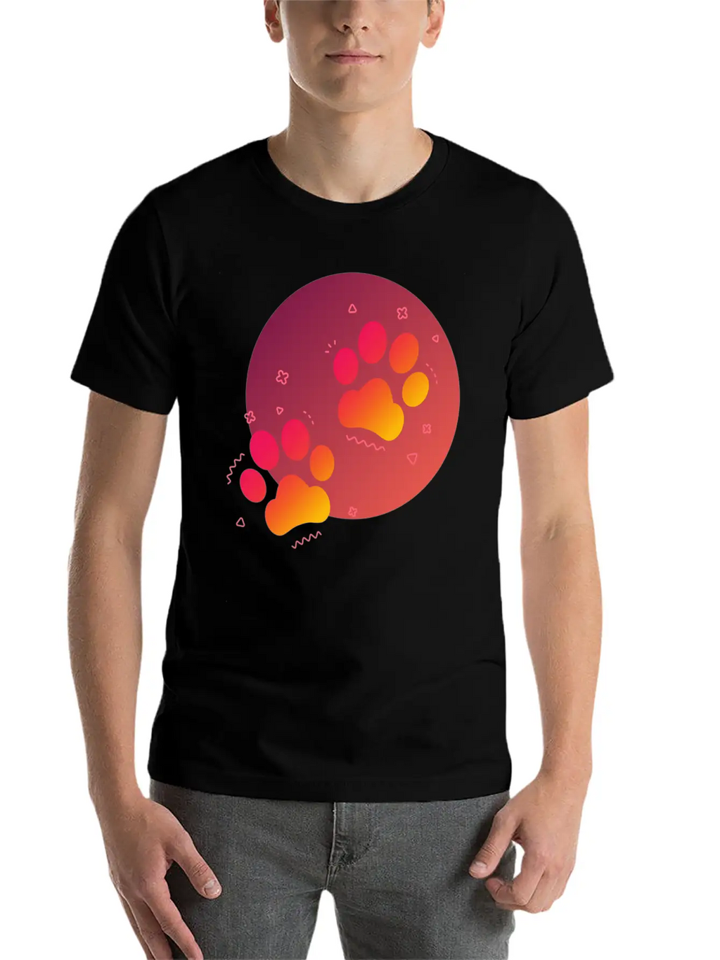 Gradient Paw Print Unisex Short Sleeve Soft Cotton T-Shirt – Casual Everyday Wear