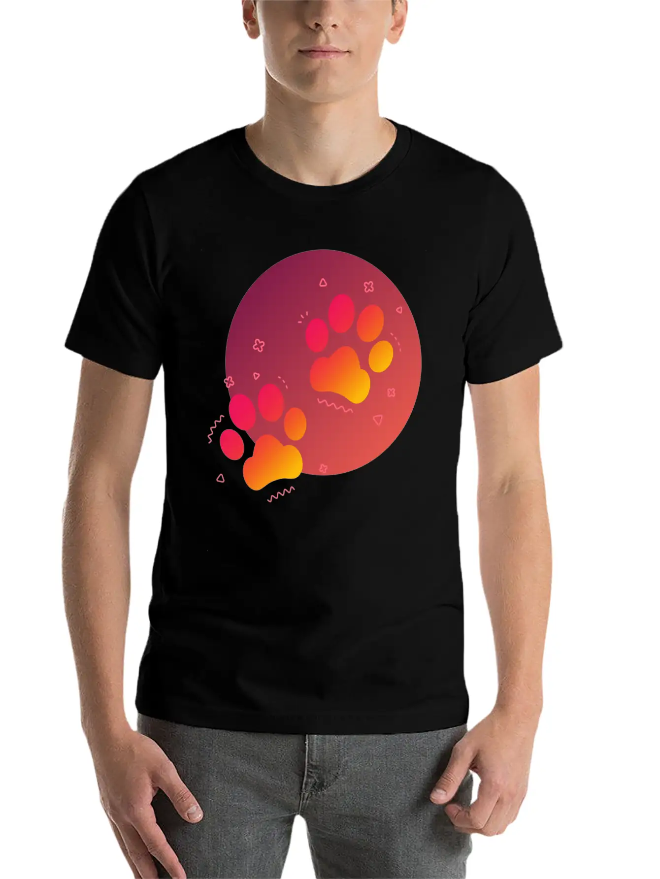 Gradient Paw Print Unisex Short Sleeve Soft Cotton T-Shirt – Casual Everyday Wear