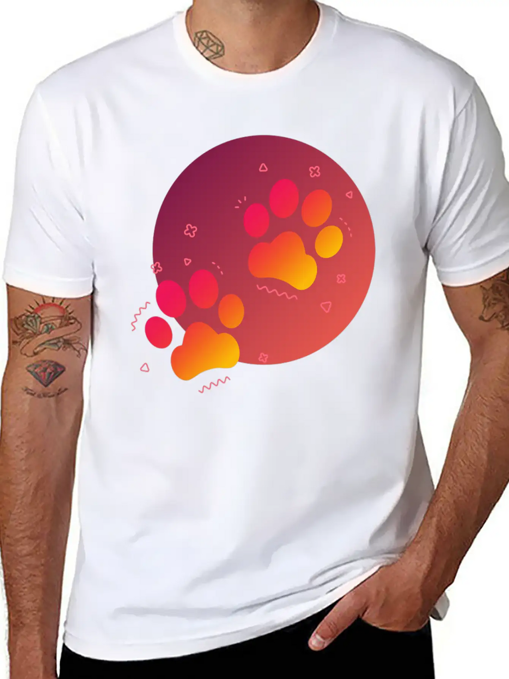 Gradient Paw Print Unisex Short Sleeve Soft Cotton T-Shirt – Casual Everyday Wear