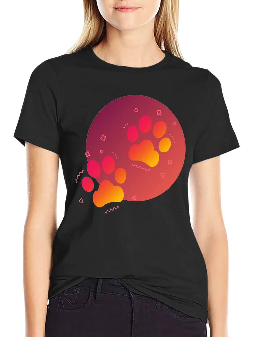 Gradient Paw Print Unisex Short Sleeve Soft Cotton T-Shirt – Casual Everyday Wear