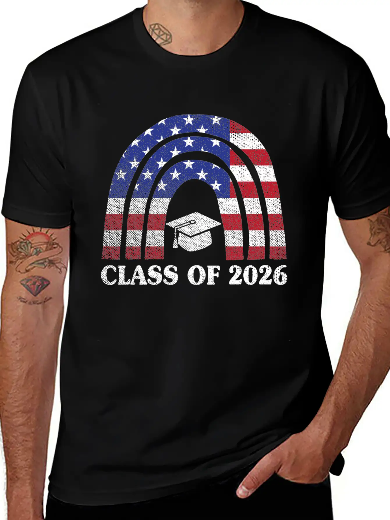 Graduation Class Of 2026 Rainbow Usa American Flag Unisex Short Sleeve Soft Cotton T-Shirt – Casual Everyday Wear