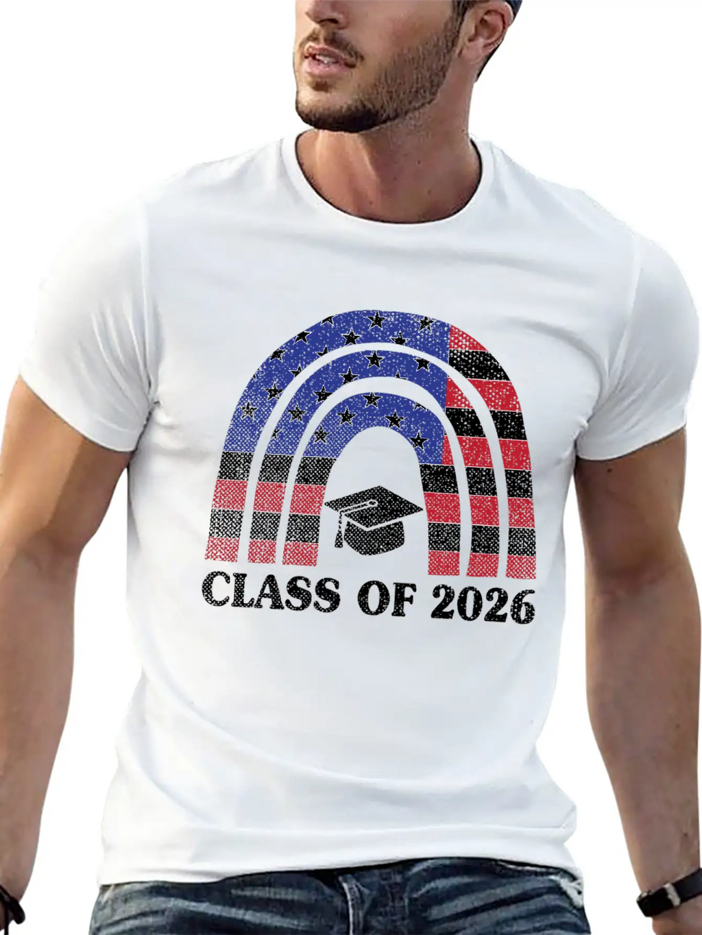 Graduation Class Of 2026 Rainbow Usa American Flag Unisex Short Sleeve Soft Cotton T-Shirt – Casual Everyday Wear