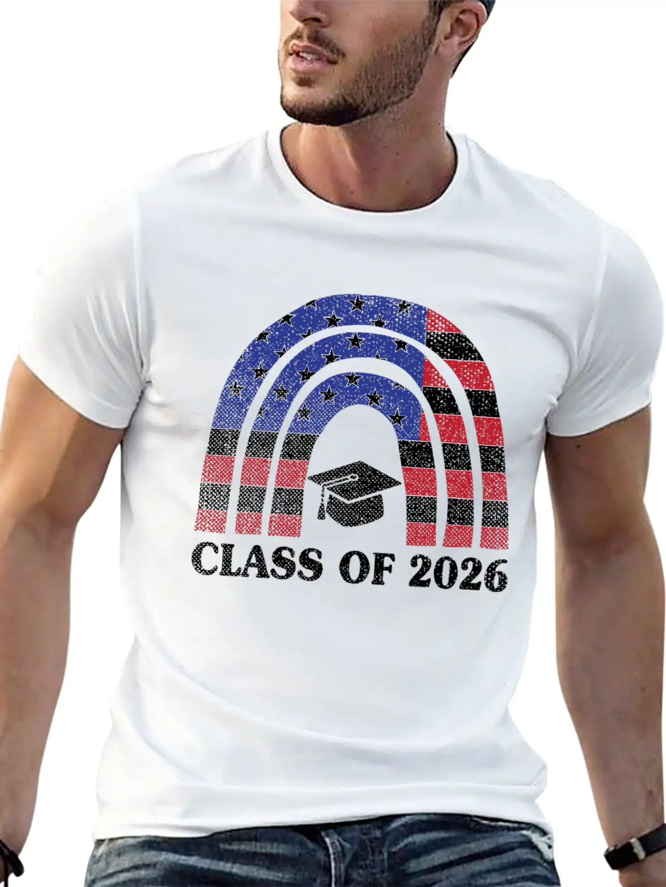 Graduation Class Of 2026 Rainbow Usa American Flag Unisex Short Sleeve Soft Cotton T-Shirt – Casual Everyday Wear