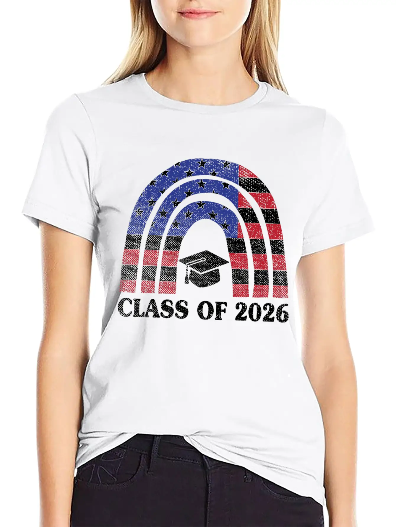 Graduation Class Of 2026 Rainbow Usa American Flag Unisex Short Sleeve Soft Cotton T-Shirt – Casual Everyday Wear