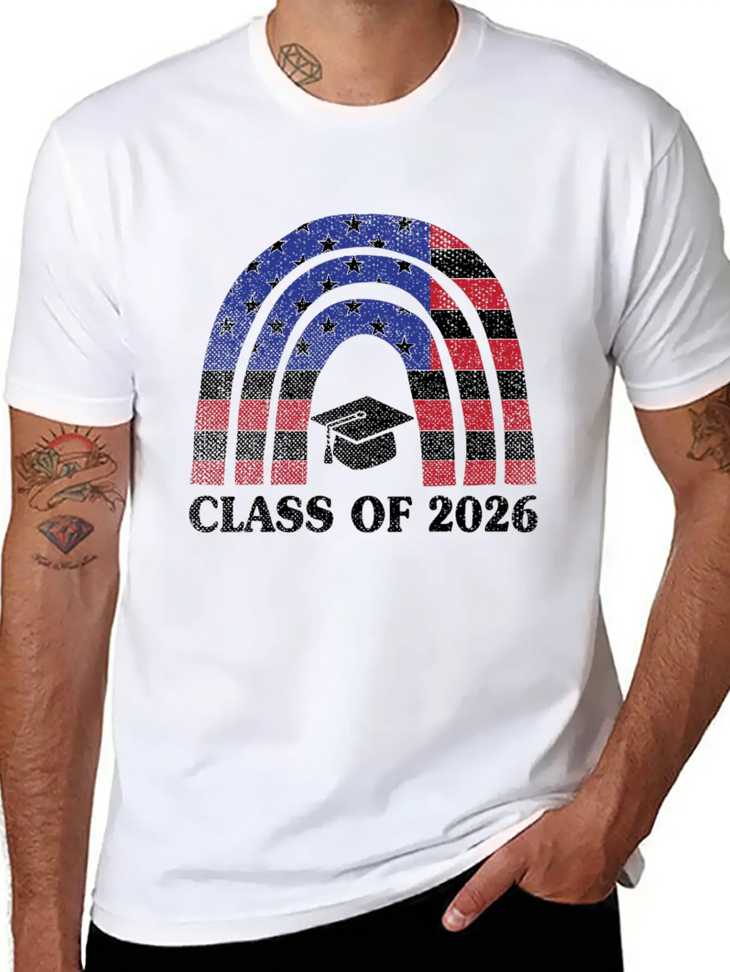 Graduation Class Of 2026 Rainbow Usa American Flag Unisex Short Sleeve Soft Cotton T-Shirt – Casual Everyday Wear