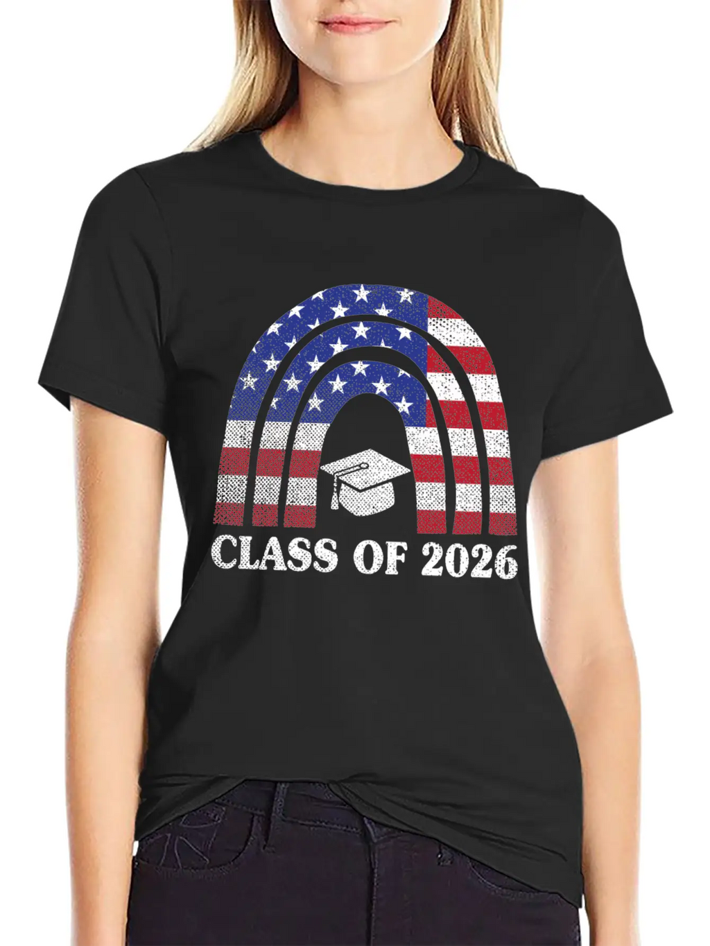 Graduation Class Of 2026 Rainbow Usa American Flag Unisex Short Sleeve Soft Cotton T-Shirt – Casual Everyday Wear