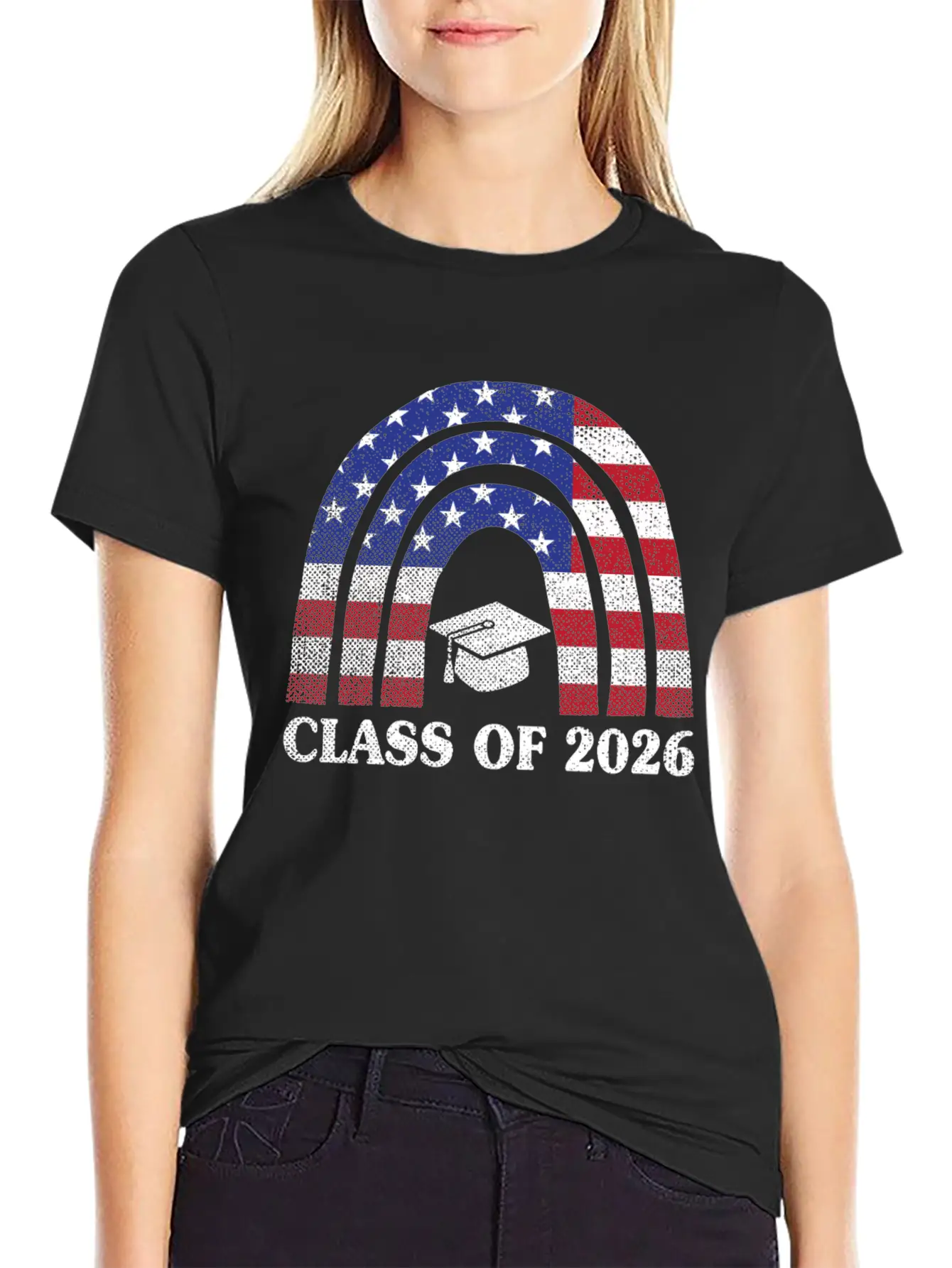 Graduation Class Of 2026 Rainbow Usa American Flag Unisex Short Sleeve Soft Cotton T-Shirt – Casual Everyday Wear