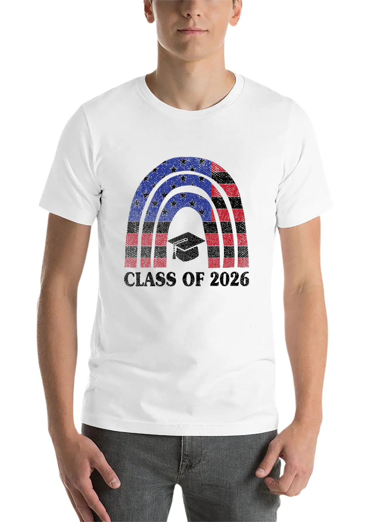 Graduation Class Of 2026 Rainbow Usa American Flag Unisex Short Sleeve Soft Cotton T-Shirt – Casual Everyday Wear