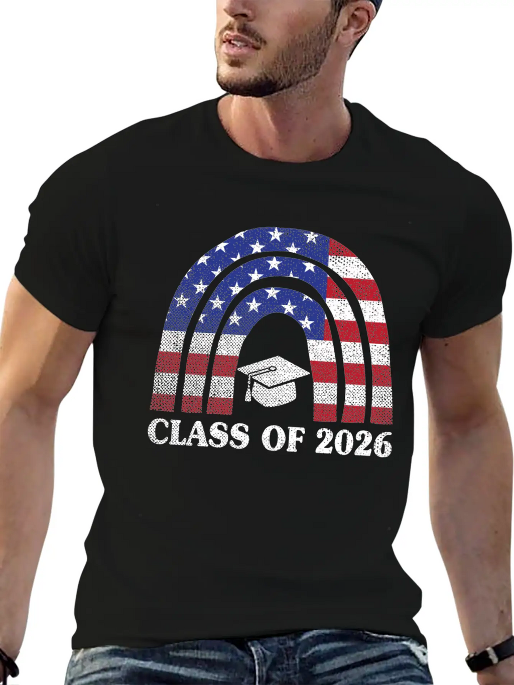 Graduation Class Of 2026 Rainbow Usa American Flag Unisex Short Sleeve Soft Cotton T-Shirt – Casual Everyday Wear