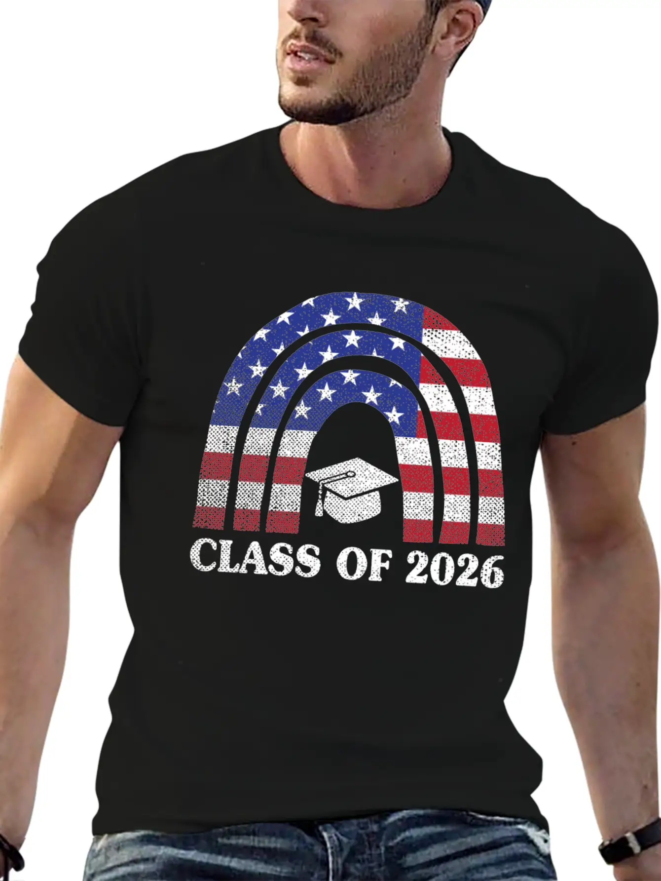 Graduation Class Of 2026 Rainbow Usa American Flag Unisex Short Sleeve Soft Cotton T-Shirt – Casual Everyday Wear