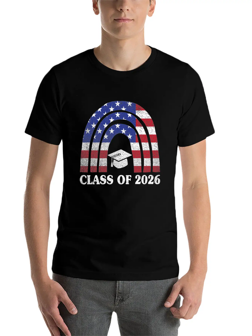 Graduation Class Of 2026 Rainbow Usa American Flag Unisex Short Sleeve Soft Cotton T-Shirt – Casual Everyday Wear