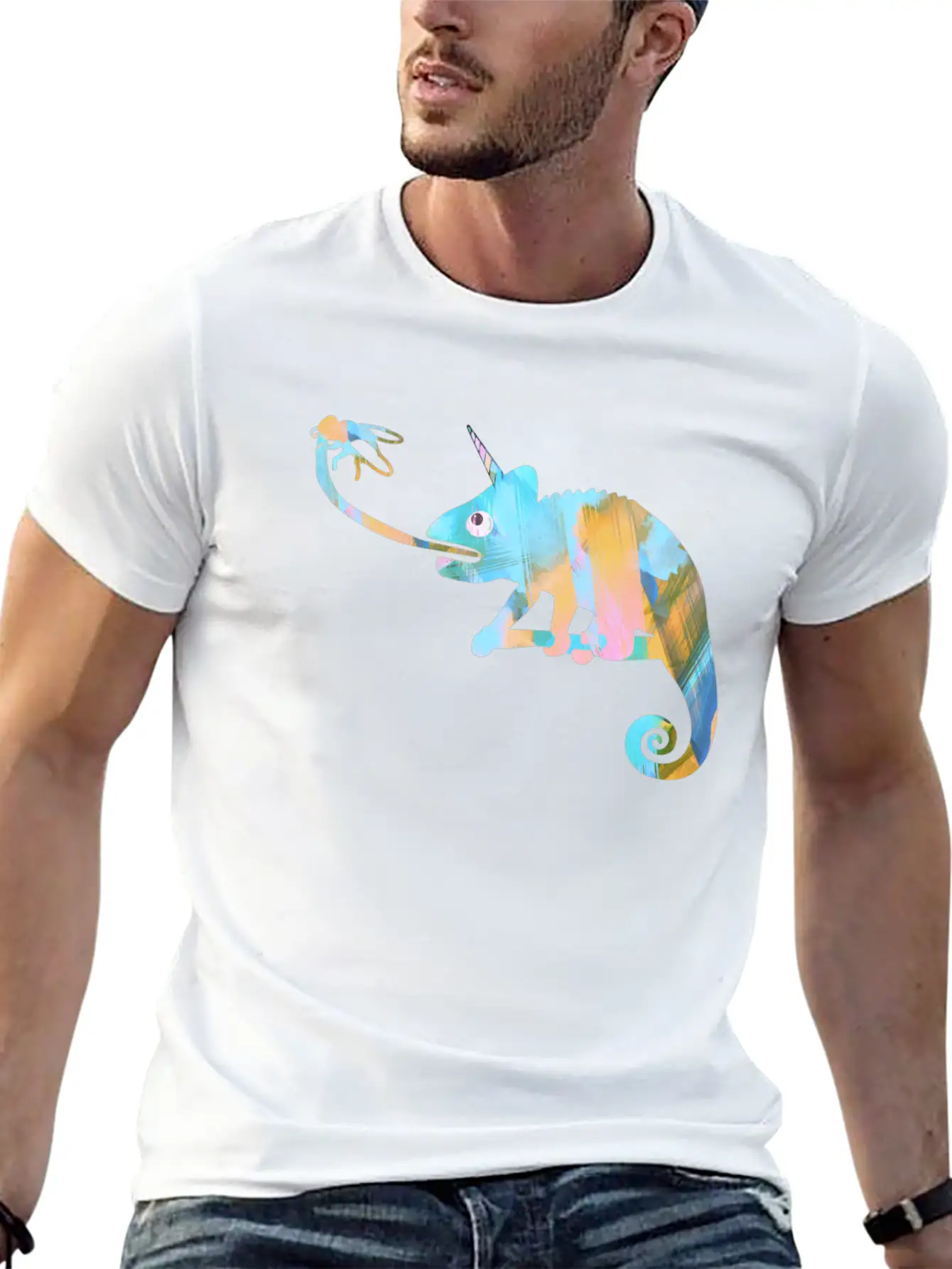 Graffiti, Camelion, Pastel,illustration,light Blue Classic Fit Graphic Tee For Daily Comfort – Unisex Cotton Shirt
