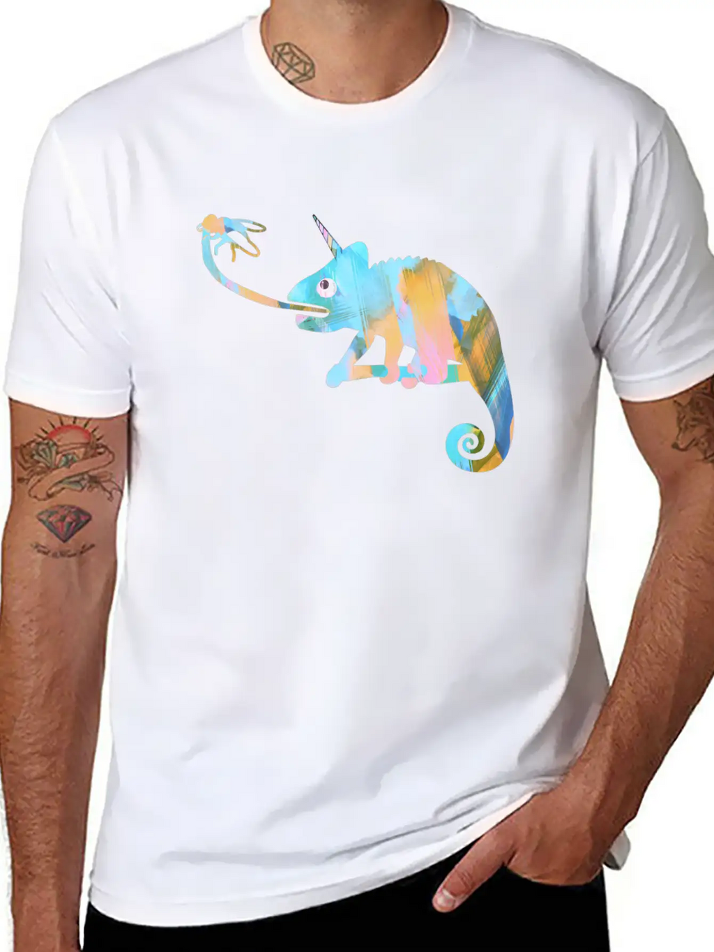 Graffiti, Camelion, Pastel,illustration,light Blue Classic Fit Graphic Tee For Daily Comfort – Unisex Cotton Shirt