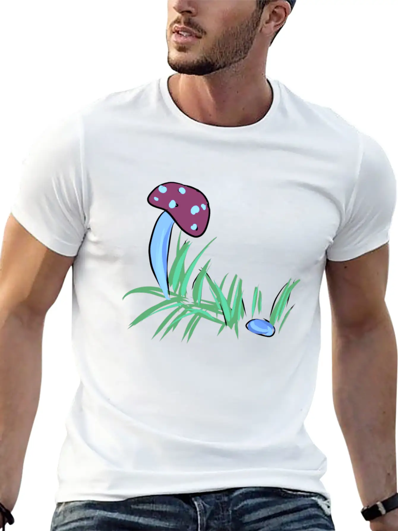 Grass Nature Mushroom Nature Stone Blue Unisex Casual T-Shirt – Clean Design For Daily Comfort