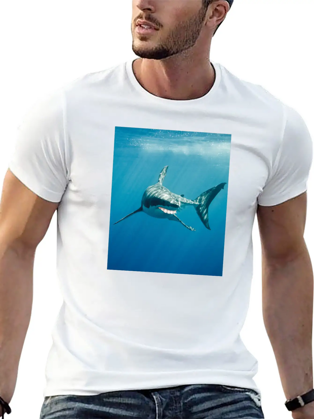 Great White Shark With Human Graphicth Design Classic Fit Graphic Tee For Daily Comfort – Unisex Cotton Shirt