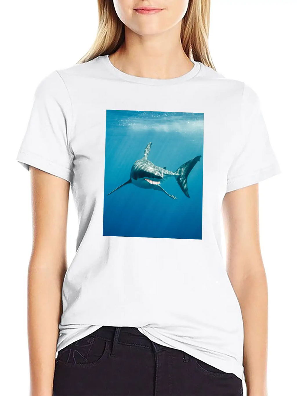 Great White Shark With Human Graphicth Design Classic Fit Graphic Tee For Daily Comfort – Unisex Cotton Shirt