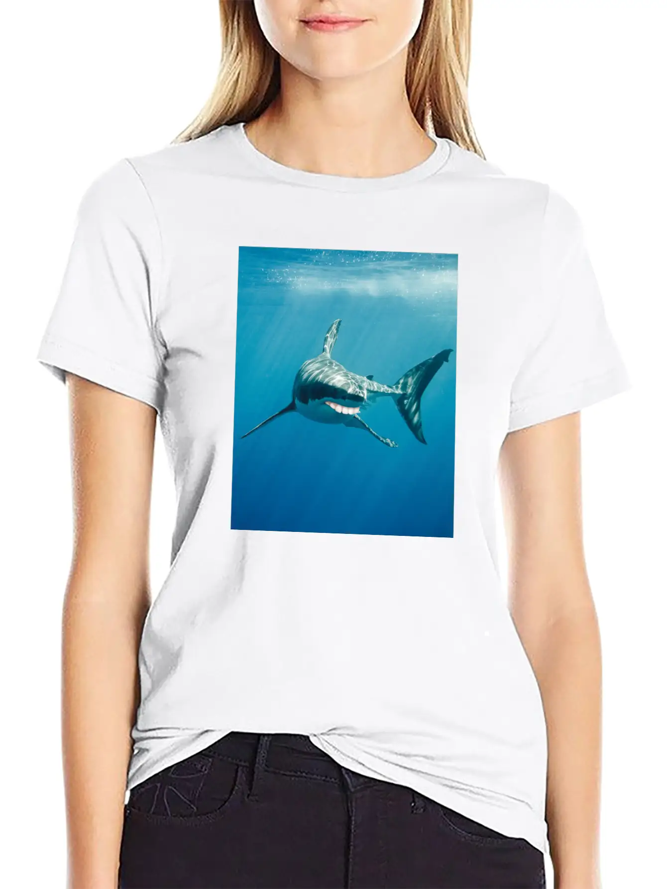 Great White Shark With Human Graphicth Design Classic Fit Graphic Tee For Daily Comfort – Unisex Cotton Shirt