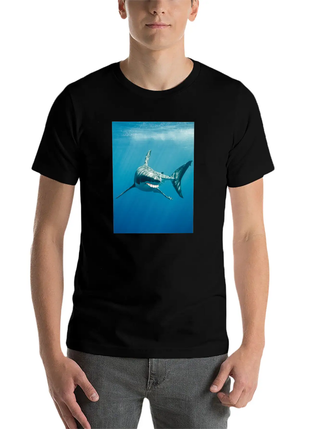 Great White Shark With Human Graphicth Design Classic Fit Graphic Tee For Daily Comfort – Unisex Cotton Shirt