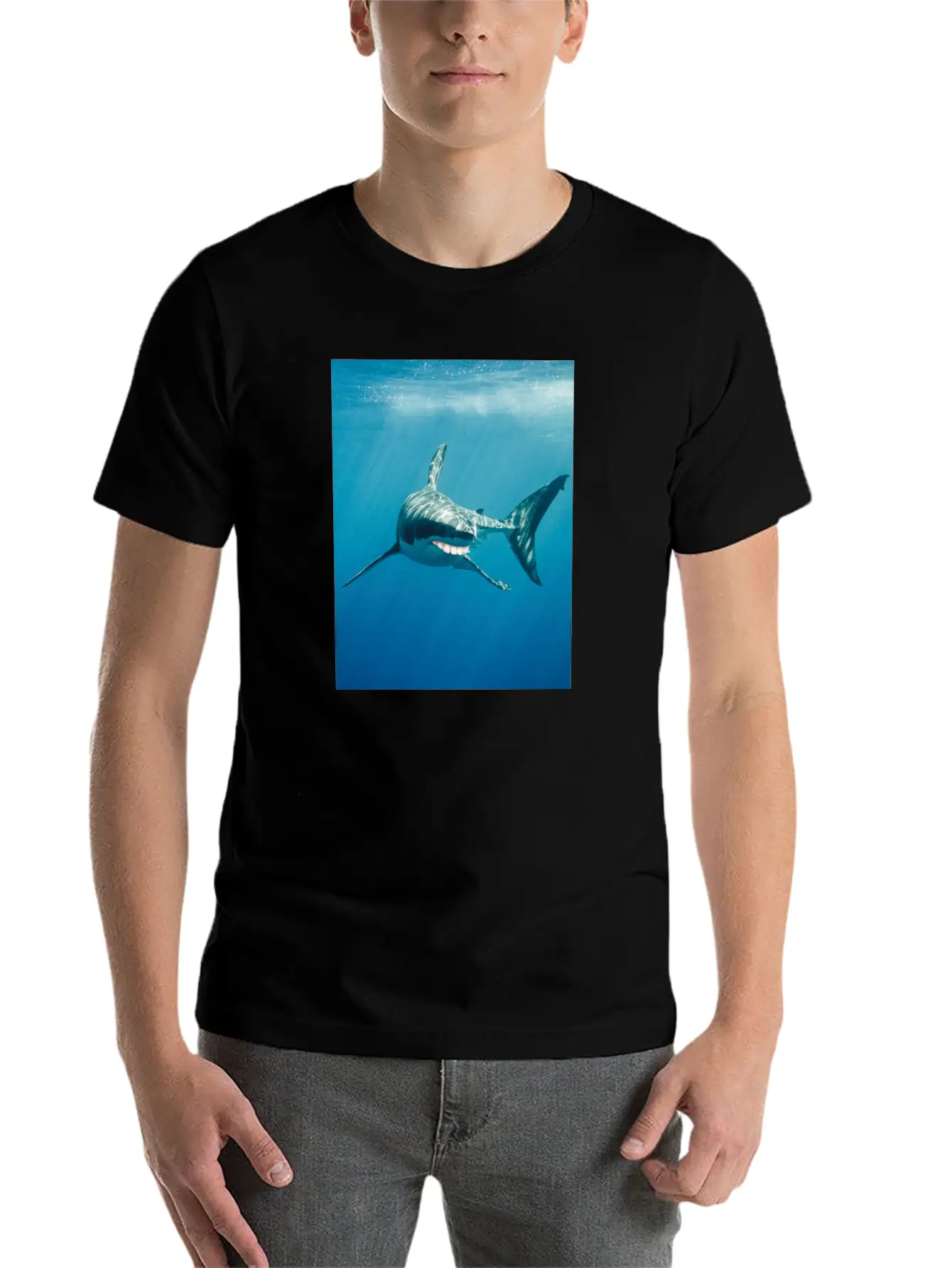 Great White Shark With Human Graphicth Design Classic Fit Graphic Tee For Daily Comfort – Unisex Cotton Shirt