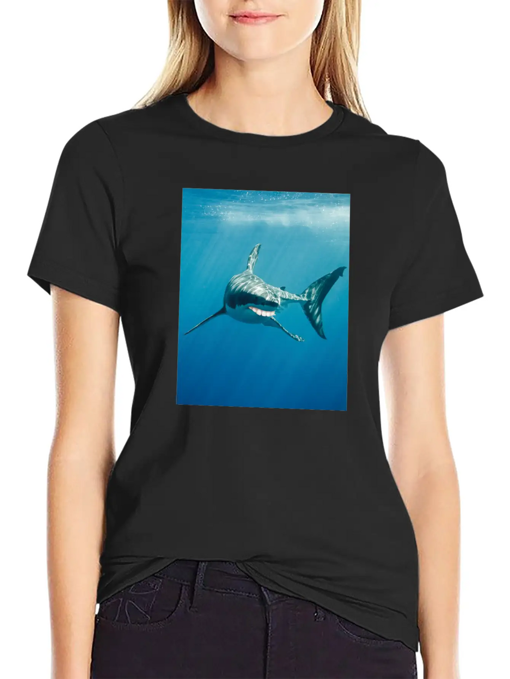 Great White Shark With Human Graphicth Design Classic Fit Graphic Tee For Daily Comfort – Unisex Cotton Shirt