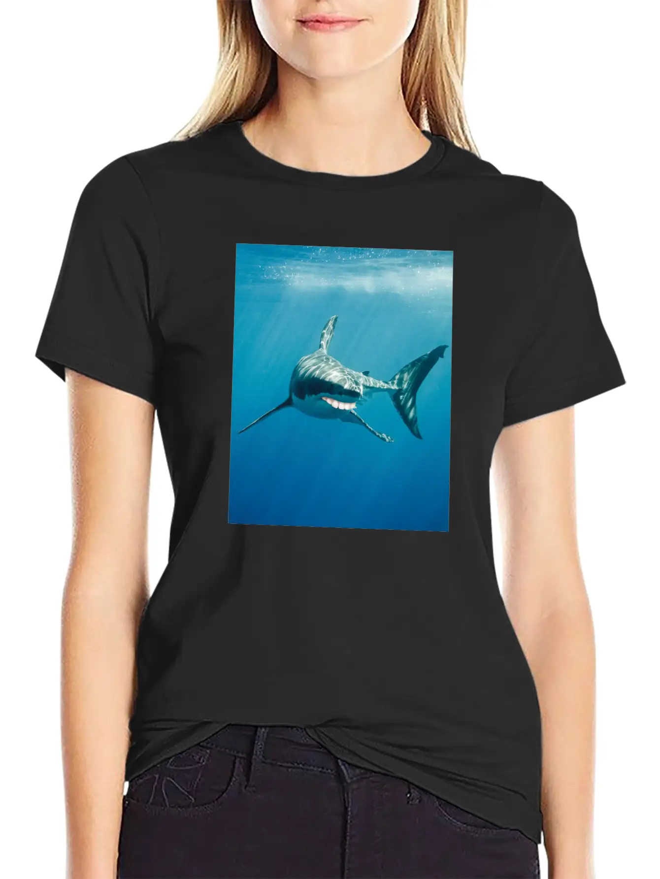 Great White Shark With Human Graphicth Design Classic Fit Graphic Tee For Daily Comfort – Unisex Cotton Shirt