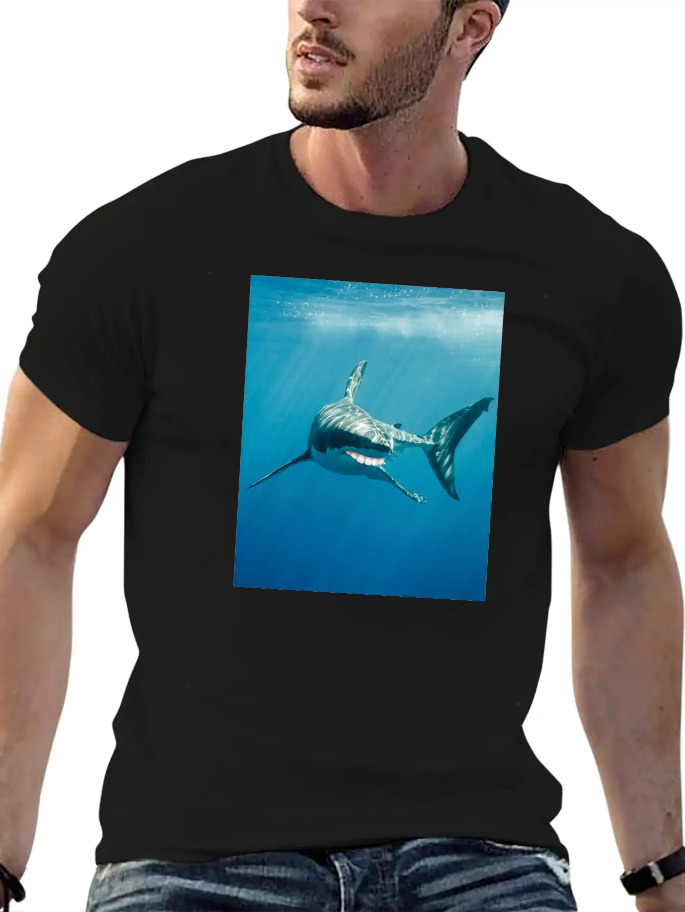 Great White Shark With Human Graphicth Design Classic Fit Graphic Tee For Daily Comfort – Unisex Cotton Shirt