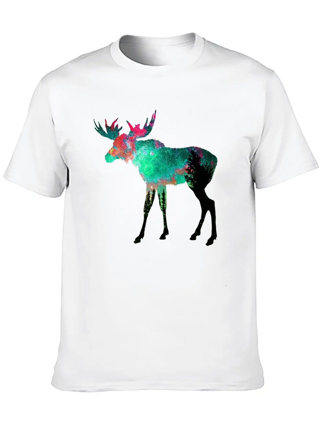 Green Aurora Galaxy Moose Casual Graphic T-Shirt – Simple And Comfortable Daily Wear