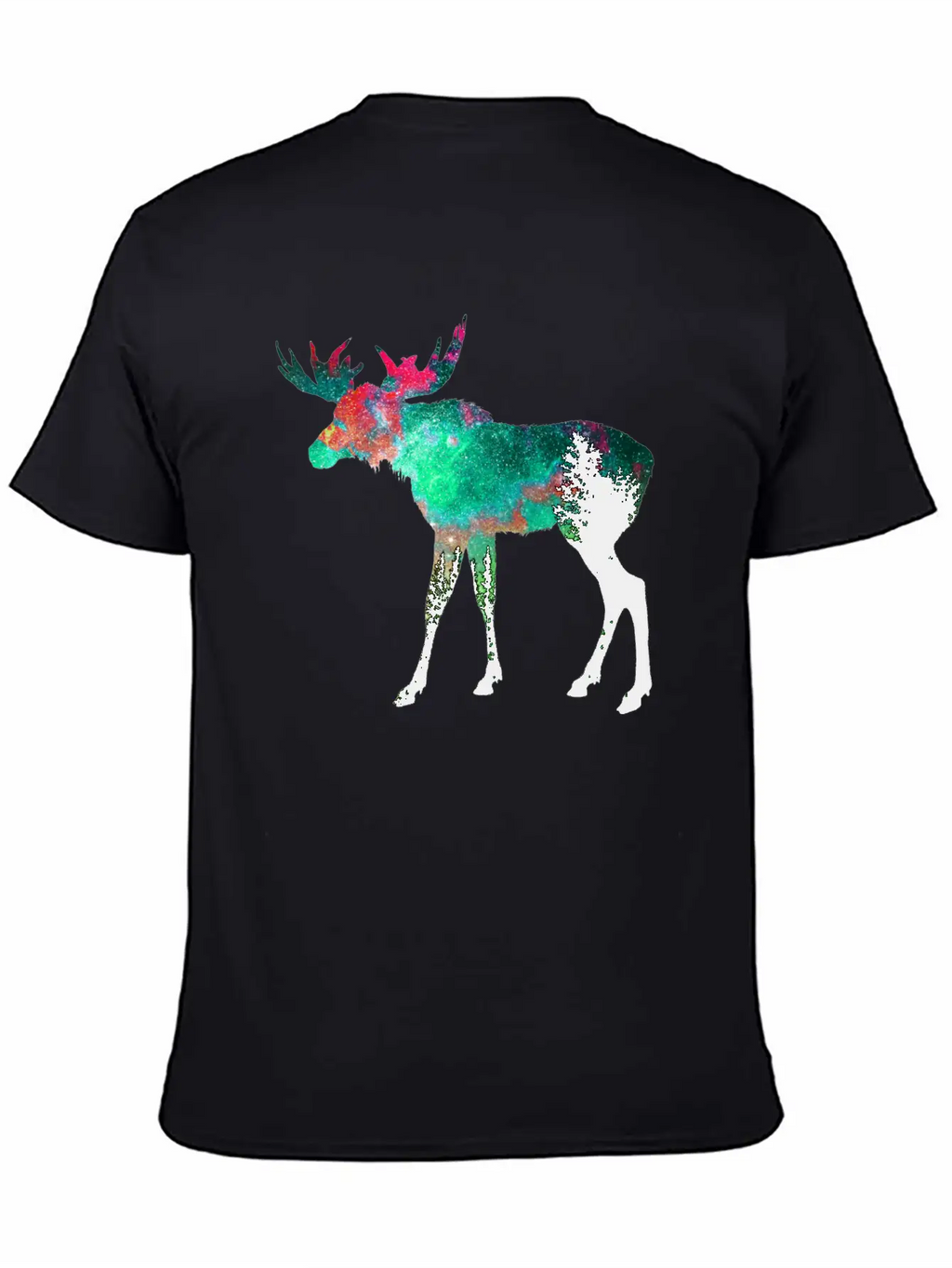 Green Aurora Galaxy Moose Casual Graphic T-Shirt – Simple And Comfortable Daily Wear