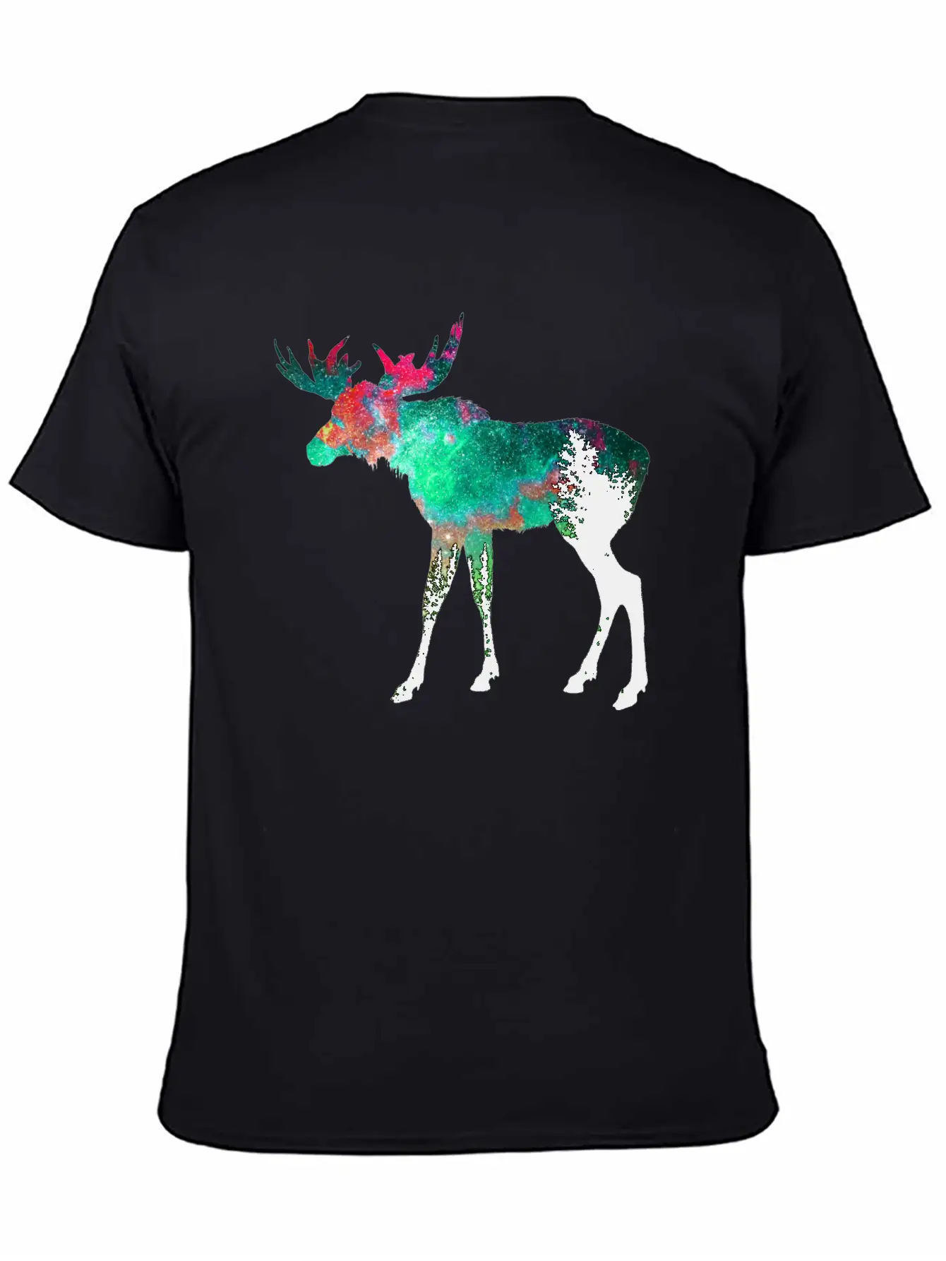 Green Aurora Galaxy Moose Casual Graphic T-Shirt – Simple And Comfortable Daily Wear