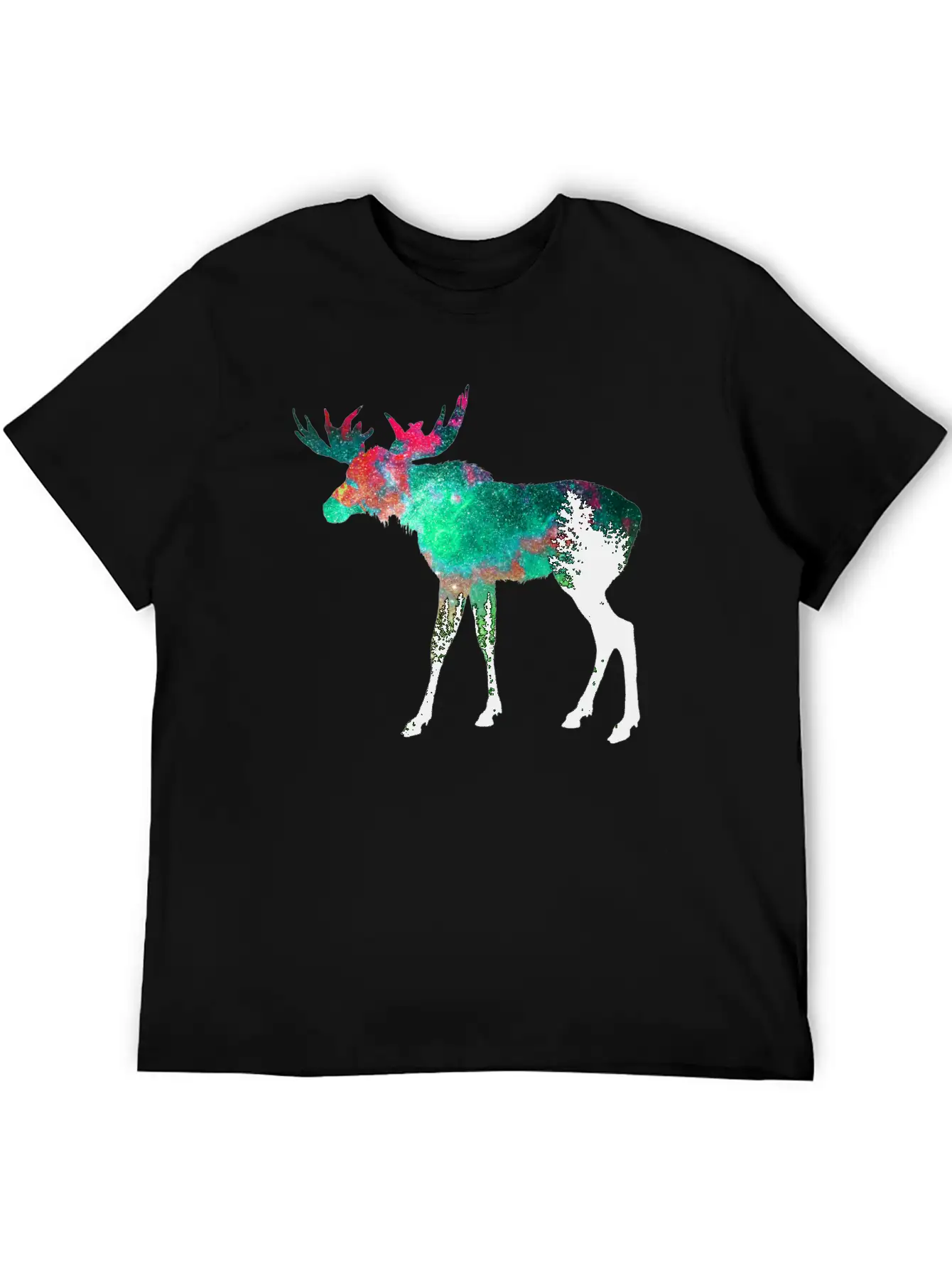 Green Aurora Galaxy Moose Casual Graphic T-Shirt – Simple And Comfortable Daily Wear