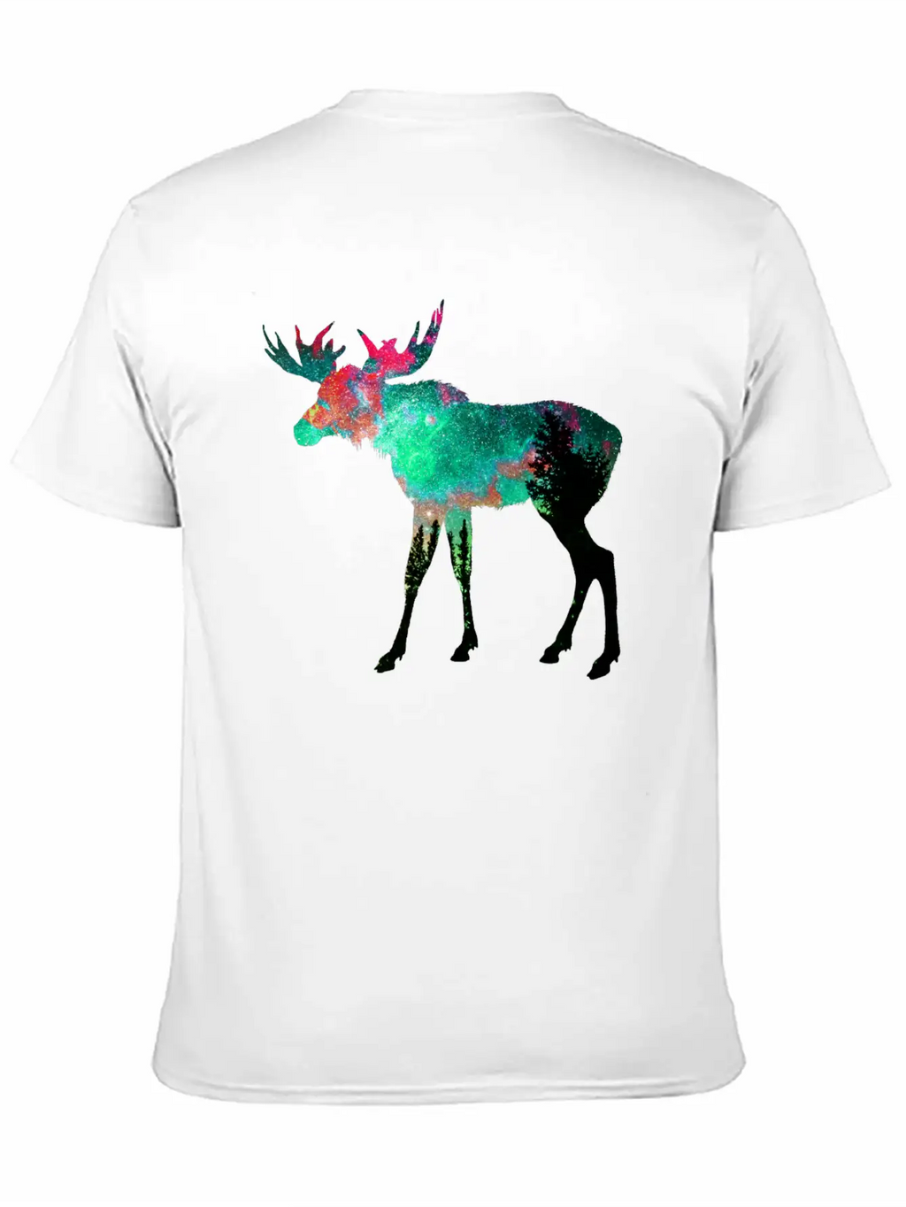 Green Aurora Galaxy Moose Casual Graphic T-Shirt – Simple And Comfortable Daily Wear