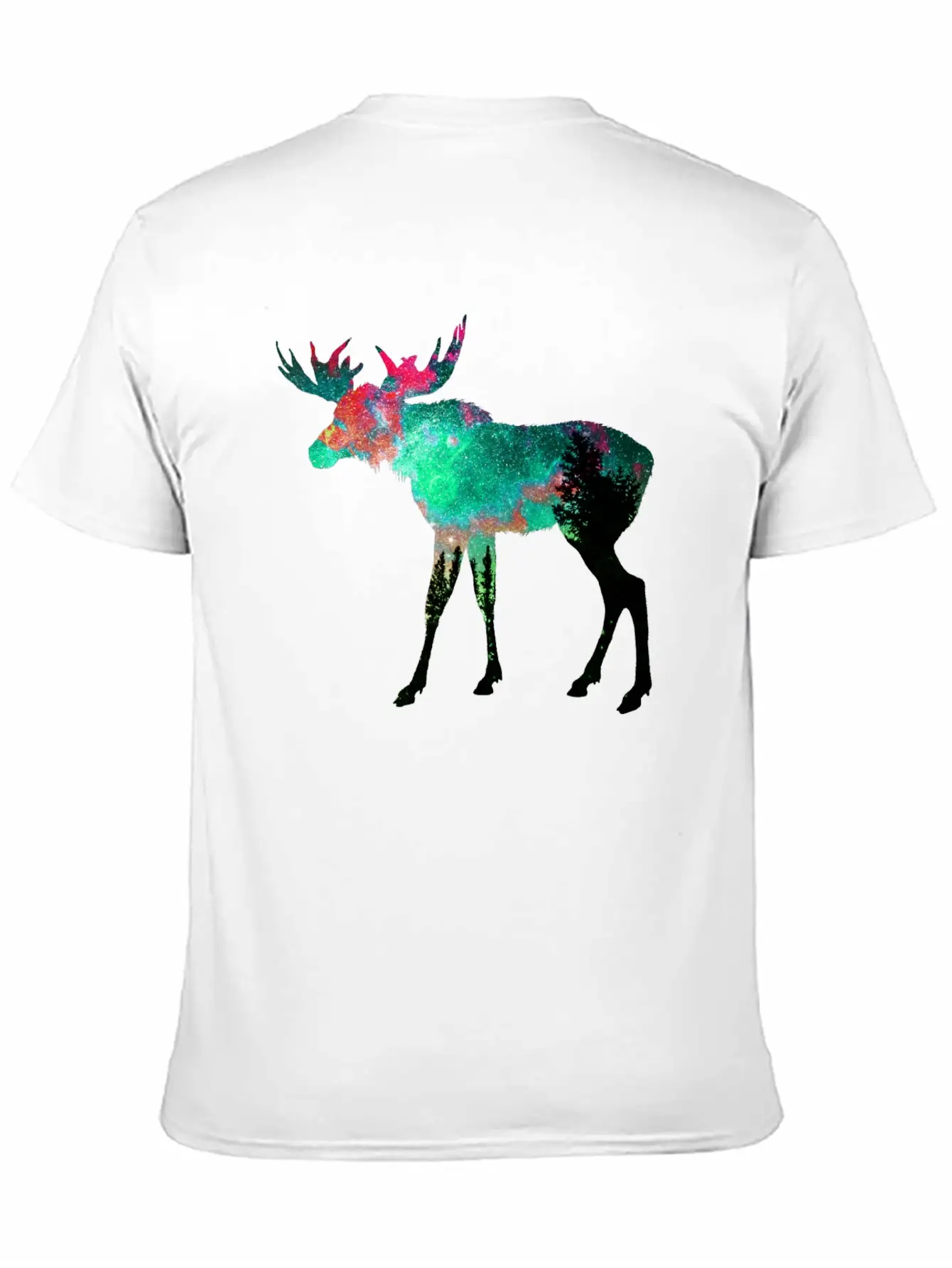 Green Aurora Galaxy Moose Casual Graphic T-Shirt – Simple And Comfortable Daily Wear