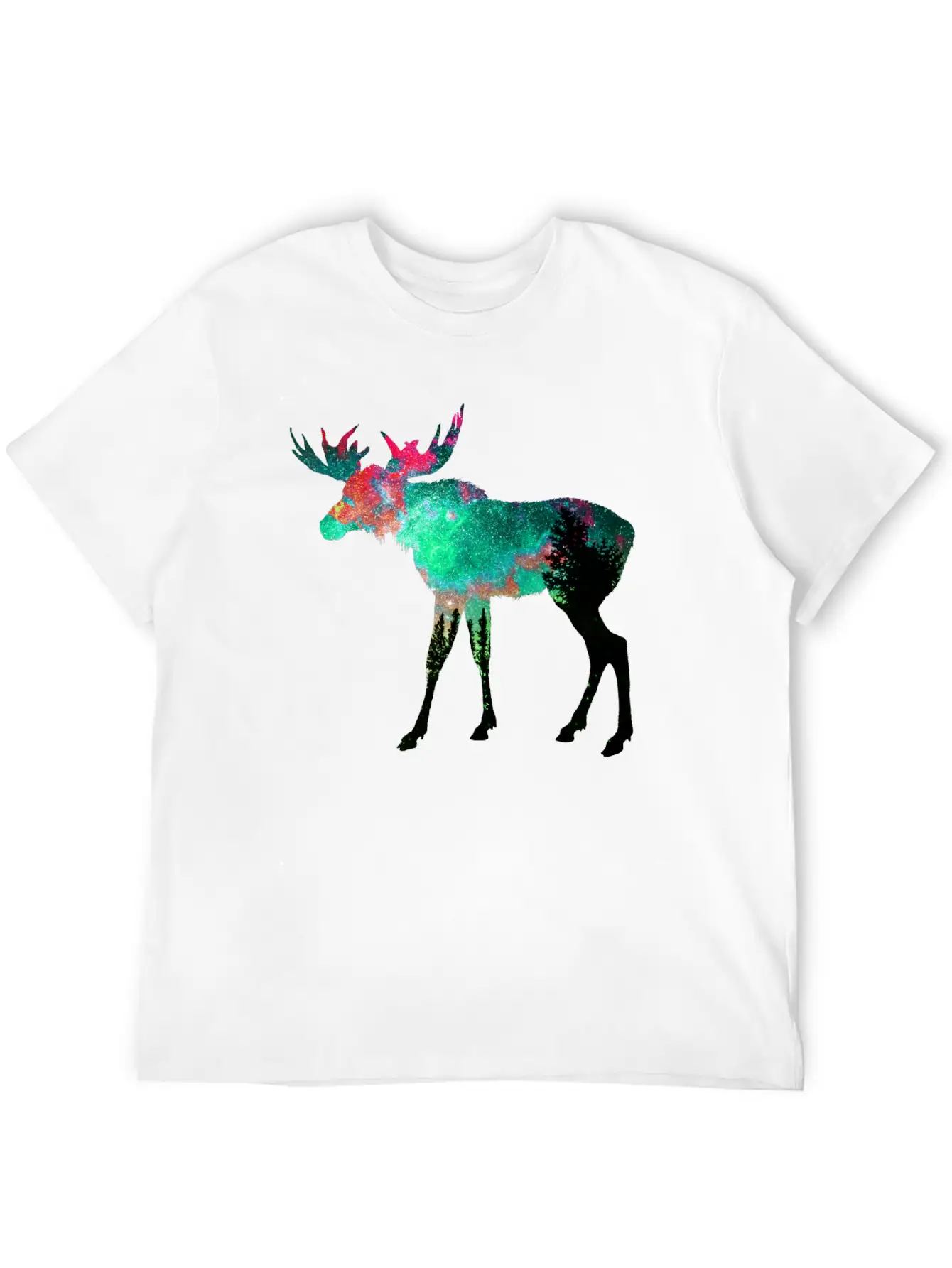 Green Aurora Galaxy Moose Casual Graphic T-Shirt – Simple And Comfortable Daily Wear