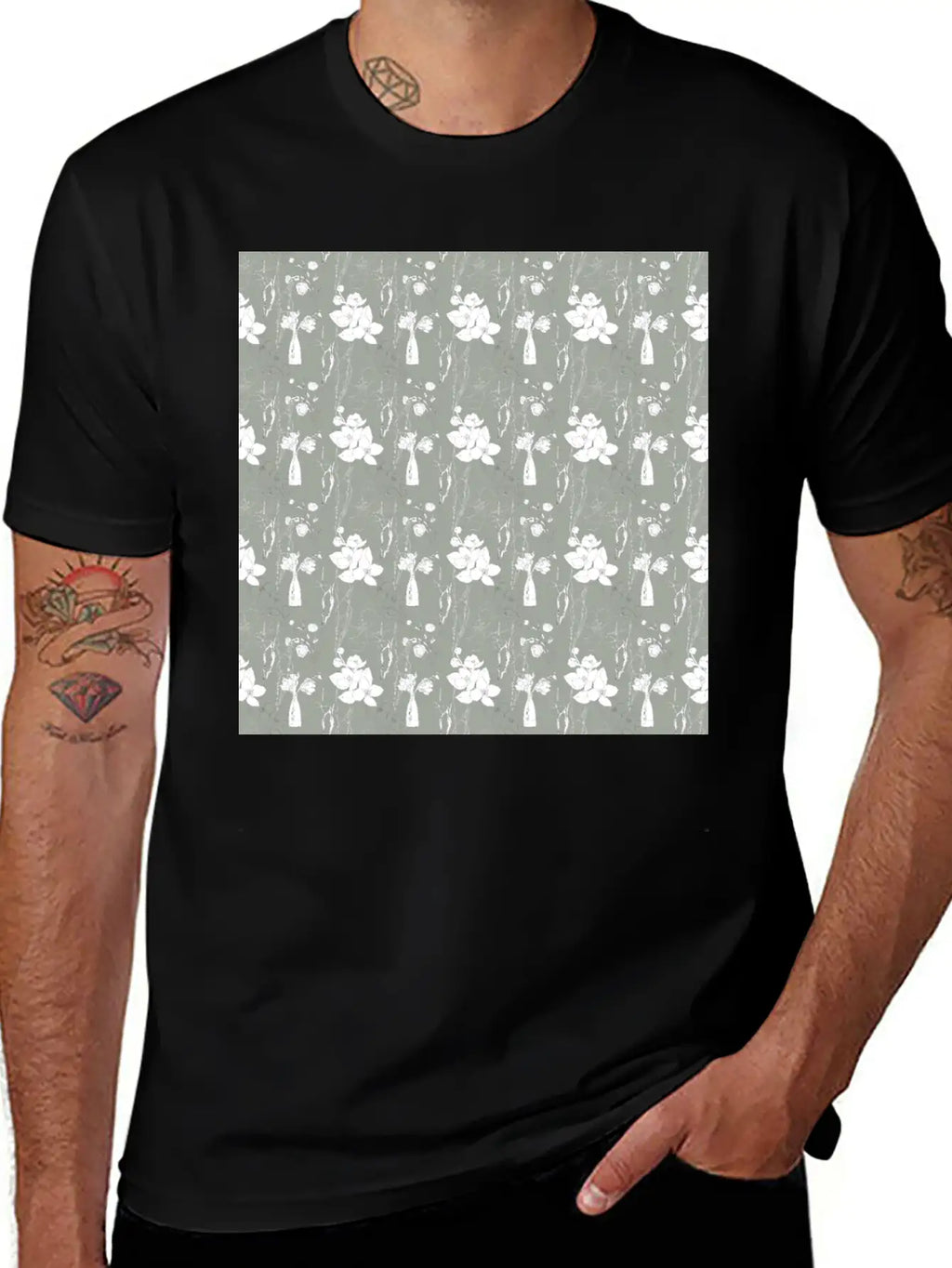 Green Floral Line Art Spring Pattern Breathable Soft Cotton T-Shirt – Timeless Casual Look