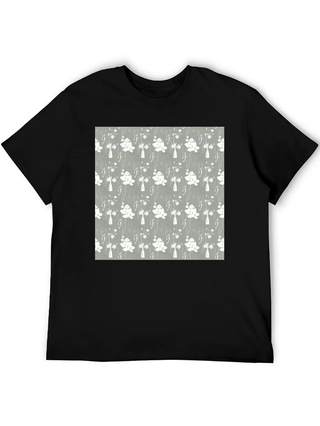 Green Floral Line Art Spring Pattern Breathable Soft Cotton T-Shirt – Timeless Casual Look